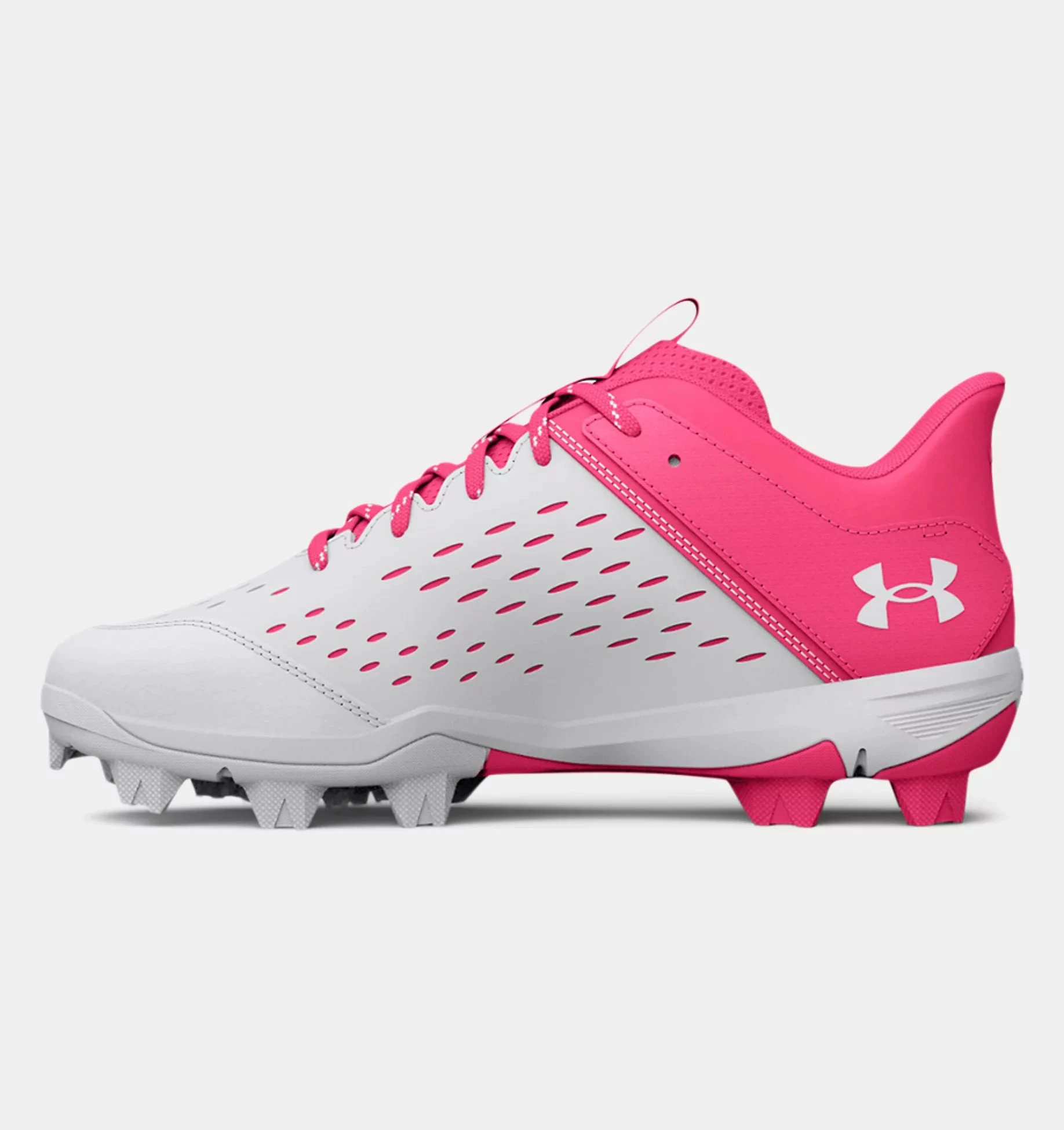 Under Armour Leadoff Low RM Jr. Youth Molded Cleat - Pink/White 2 Under Armour Leadoff Low RM Jr. Youth Molded Cleat - Pink/White - Image 2