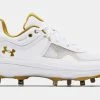 Under Armour Glyde MT Womens Metal Softball Cleat - White/Gold -Bats shop GlydeWG