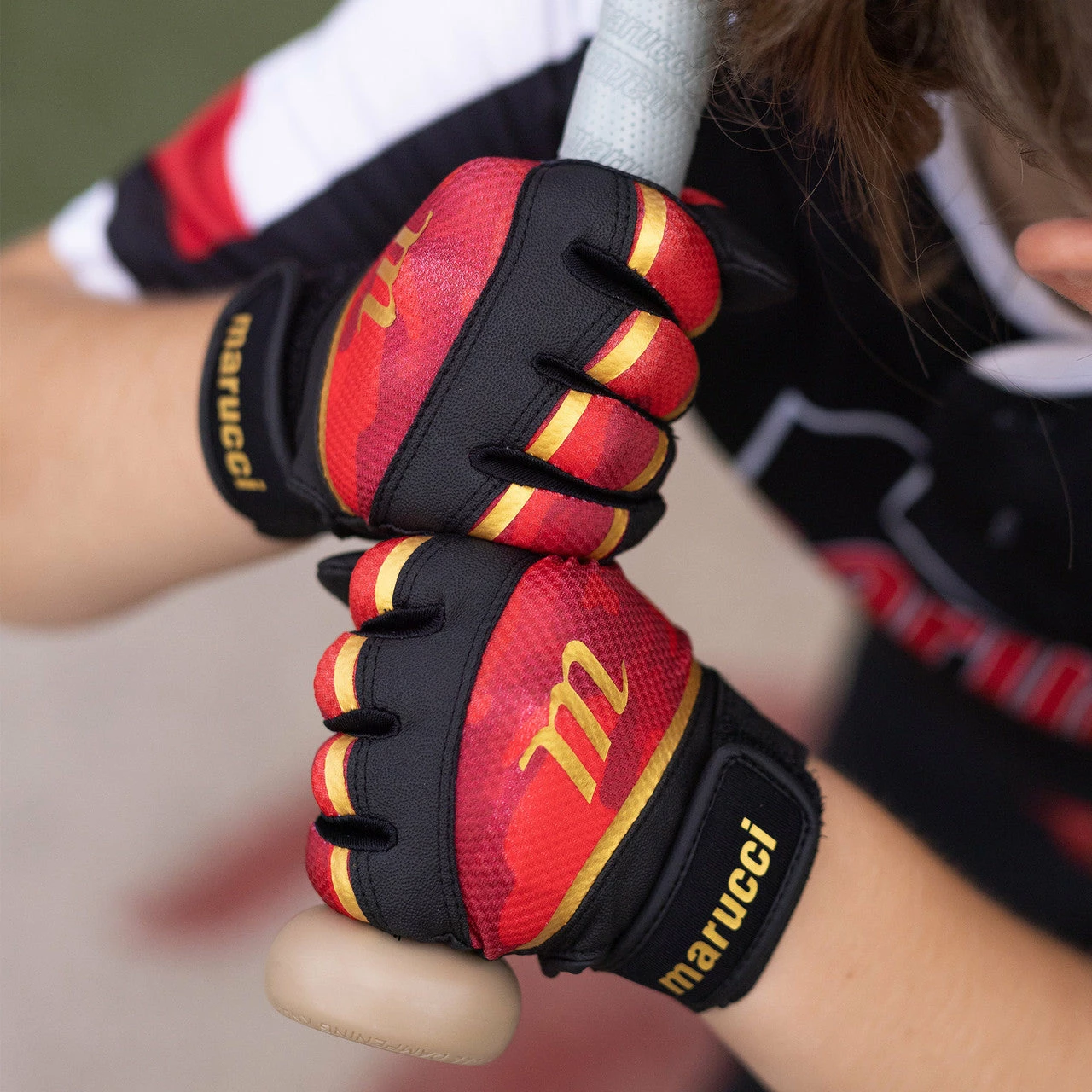 Marucci Foxtrot Tee Ball Youth Batting Glove - Black/Red 3 Marucci Foxtrot Tee Ball Youth Batting Glove - Black/Red - Image 3